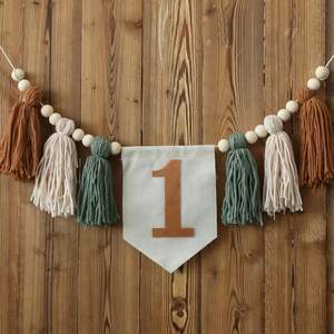 Venta caliente Bohemian Wooden Bead Tassel <span class=keywords><strong>Banner</strong></span> 1er fiesta de cumpleaños Photo Props <span class=keywords><strong>Banner</strong></span> - Product Image 3