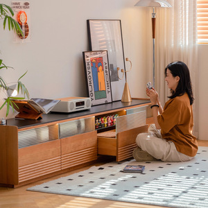 Meuble TV Liuyan en bois de cerisier massif, meuble TV de 2,1 m x 2,3 m avec rangement, meubles de salon - Product Image 3