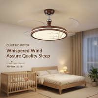 Ventilateur de plafond rétractable de 42 pouces avec lumière LED et télécommande, moteur DC moderne
