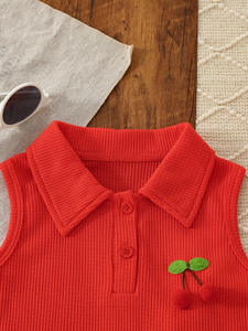 Ensemble <span class=keywords><strong>deux</strong></span> pièces d'été pour <span class=keywords><strong>filles</strong></span>, motif cerise, haut sans manches doux, pantalon <span class=keywords><strong>en</strong></span> faux jean, imprimé dessin animé, tenue décontractée mignonne pour <span class=keywords><strong>filles</strong></span> - Product Image 4