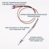 Sensor Suhu Tipe K Termokopel Rtd Pt100 dengan Probe Jarum Halus yang Terpasang dengan Sekrup dari Baja Tahan Karat Berkualitas Tinggi