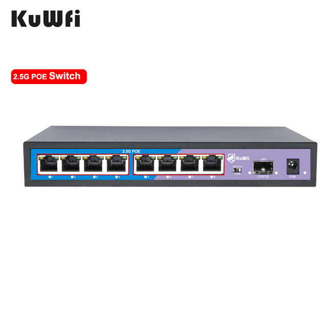 Customized KuWFi High-Speed VLAN Wireless Cat6 8-Port 2.5G RJ45 POE Switches with 10G SFP Ethernet Port
