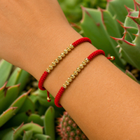 Pulsera Go2boho de Hilo Rojo Trenzado de Nailon con Cuentas de Bola Chapadas en Oro de 18K, Joyería de Moda Unisex para Regalo