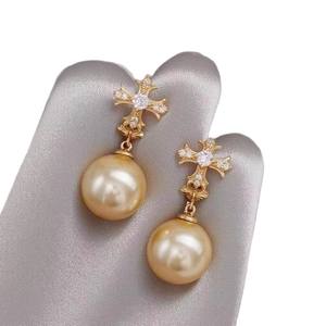 Accessoires en perles DIY, clous d'oreille en argent S925 avec perles rondes de 9 à 13 mm, support vide pour boucles d'oreilles tendance pour femmes, modèle 22659DIY - Product Image 5