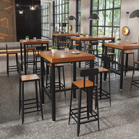 Ensemble table et chaises de bar moderne en bois massif et métal pour café à domicile et usage extérieur-résistant à l'eau et durable