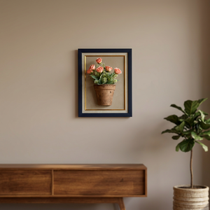 Cadre photo classique en coquille de noix de coco brute, rectangulaire, à fixation murale verticale, avec design artistique de pot de fleurs - Product Image 4