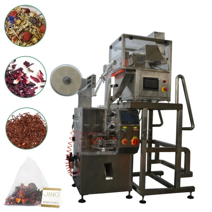 Saquinho de chá de folhas automático completo, máquina de embalagem interna e externa para saquinhos de chá de ervas, empacotador vertical de saquinhos de grânulos