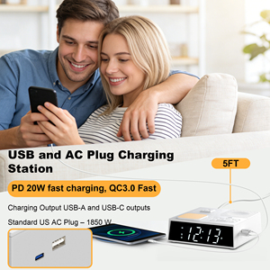 Lámpara de Noche LED DC822 con Enchufe USB-A Tipo C y Tomacorriente de CA, para Mesa de Noche, Sala de Estudio, Dormitorio, con Música de Ruido Blanco y Reloj Despertador - Product Image 3