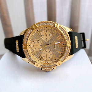 GUESST ファッション ゴールド ダイヤモンド ウォッチ 女性用 3 針大型ダイヤル ブラック シリコン クォーツ レディース ウォッチ W1160L1 - Product Image 3