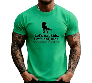 Camiseta divertida de algodón de manga corta con estampado de dinosaurio para profesores de gramática, diseño 'Let's Eat Kids Punctuation Saves Lives', estilo oversize, informal, para streetwear - Product Image 3