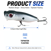 Leurre dur flottant Popper 6,5 cm 11 g, 5 couleurs au choix, leurre de surface Wobbler pour la pêche en eau salée et en rivière, directement de l'usine