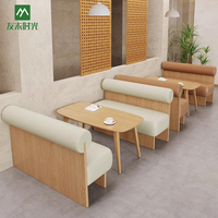 Ensemble Canapé Design Moderne en Bois et Cuir pour Hôtels, Cafés et Restaurants, Mobilier de Salon de Café avec Banquette, Table et Chaise
