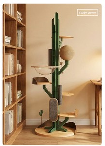 Árbol para Gatos Minimalista y Duradero con Diseño de Cactus, Construcción de Hierro y Madera, con Múltiples Plataformas y Ahorro de Espacio para Uso en Interiores - Product Image 3