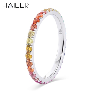 Anillo <span class=keywords><strong>de</strong></span> Eternidad Popular <span class=keywords><strong>de</strong></span> Oro Blanco <span class=keywords><strong>de</strong></span> 14K con Zafiro <span class=keywords><strong>de</strong></span> Laboratorio Arcoíris <span class=keywords><strong>y</strong></span> Diamantes <span class=keywords><strong>Brillantes</strong></span> para Mujer - Product Image 1