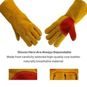 Guantes de soldadura con puños largos, guantes de trabajo de seguridad de cuero de vaca, guantes de cuero cosidos Kelvar - Product Image 4