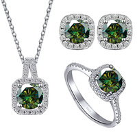 Vente en gros d'usine : Ensemble de bijoux en argent sterling S925 avec moissanite 1 carat VVS, plusieurs couleurs, collier, boucles d'oreilles et bague pour femme