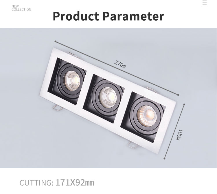 Adjustable Angle Anti Glare Spot Light Recessed Three Head 250mm Led Downlight