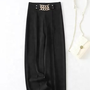 Pantalones Anchos Casuales para Mujer, Elegantes, de Color Sólido, Microelásticos, de Cintura Alta y Ajustados - Product Image 4