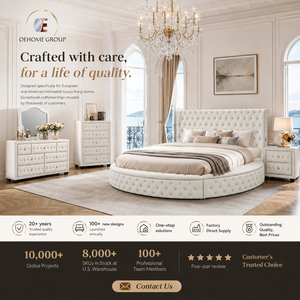 Ensemble de chambre à coucher OEHOME Classic Modern White Tufted Round Bed, <span class=keywords><strong>lit</strong></span> rond capitonné luxueux avec commode, tables de chevet et coffre - Product Image 2