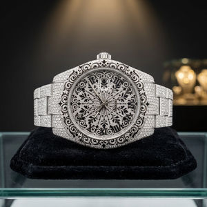 AMBER JEWELS Luxury Square Shape Quartz <b>Watch</b> Citizen Movement Silver Case Band Moissanite Dial Analog Display Unisex 46mm - Product Image 1