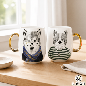 แก้วกาแฟเซรามิคลายสุนัขสุดหรู 600 มล. พร้อมหูจับสีทอง แก้วพอร์ซเลนลายการ์ตูนสัตว์ ของขวัญสำหรับใช้ในบ้าน ขายส่งจำนวนมาก รับทำโลโก้ตามสั่ง - Product Image 3
