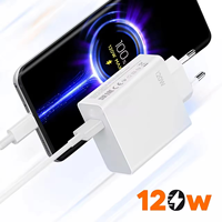 Cargador Superrápido de Alta Calidad de 120 W con Enchufe EU/US/UK, Cargador Gan con Cable Tipo C de 6 A para Xiaomi Redmi, Cargador Turbo de 120 W