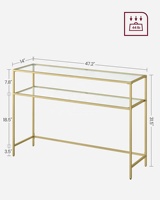 Vente en gros de meubles de salon modernes et luxueux VASAGLE table à structure en métal doré table console avec plateau en verre et étagère de rangement