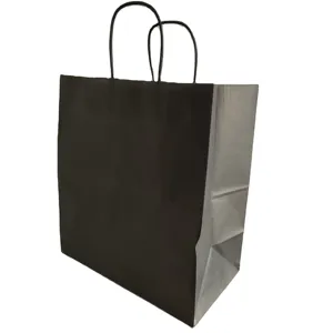 कस्टम लोगो मुद्रित शुद्ध काला क्राफ्ट पेपर बैग हैंडल के साथ उपहार और खरीदारी खाद्य पैकेजिंग के लिए पुनर्चक्रण योग्य भूरा कागज