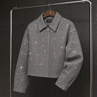 Veste en toile de coton personnalisée pour homme, avec impression intégrale et strass, fermeture éclair, style décontracté