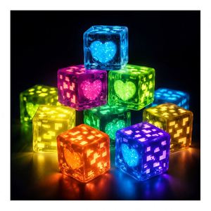 Custom Logo <b>Light</b> up <b>Cube</b> Toy Heart Squeeze Ball Soft TPR Squishy Stress Relief Novelty Gift Importer Supply Trade - Product Image 1