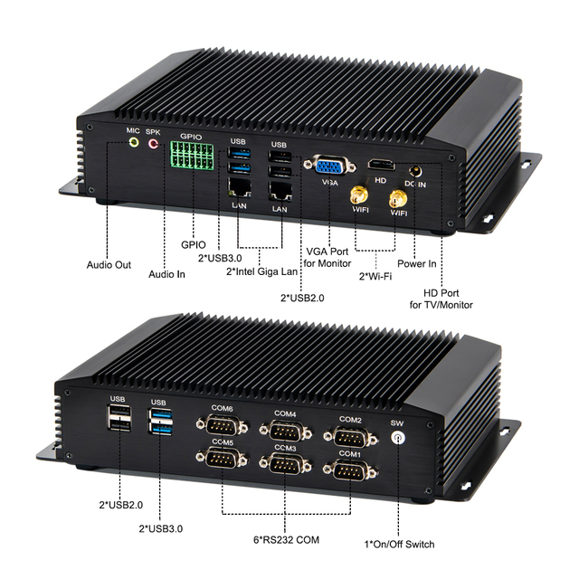 Mini PC Computer Barebone Co-re I5-4200u I7-4650u 4G Module SIM Card Dual Lan Mini PC RS232 COM VGA H-D Win 10 Industrial PC