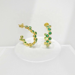 Pendientes de plata 925 personalizados, estilo casual, con esmeralda, de lujo, joyería fina, estilo vintage, con circonita cúbica verde, chapados en oro. - Product Image 5