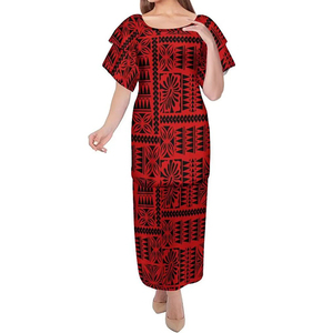 Vestido Formal Maxi Personalizado con Cuello Redondo para Mujer, Manga de Doble Capa, Estampado Tribal Polinesio, Impresión Digital, Transpirable y Elegante - Product Image 2