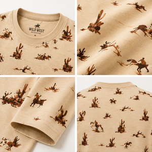 เสื้อยืดสไตล์ตะวันตกสำหรับผู้หญิง ลายกระบองเพชรคาวบอยทะเลทราย คอกลม แขนสั้น เสื้อยืดลำลอง สกรีนโลโก้ได้ ชุดลำลองสไตล์ฟาร์ม - Product Image 3