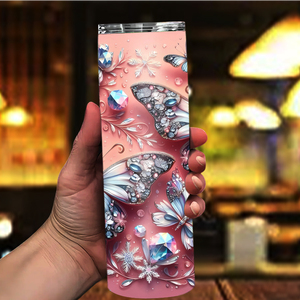Gobelet personnalisé en forme de papillon 20oz, motif <span class=keywords><strong>bijou</strong></span>, flocon de neige rose, stock USA et livraison gratuite - Product Image 3