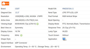 Écran LCD 13,3 pouces MND307JA1-2 1920*1200, écran TFT haute clarté pour équipements industriels et terminaux commerciaux - Product Image 4