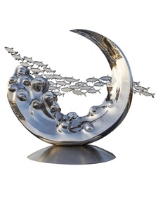 Grande sculpture en acier inoxydable personnalisée, motif vague de fleurs et lune, abstraite, pour aménagement paysager extérieur, Chine - Product Image 1