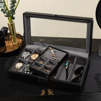 Kotak Jam Tangan Mewah Vintage Custom 3 6 12 Slot, Kulit PU Hitam Hijau Anti Debu, Kotak Penyimpanan Organizer Jam Tangan dengan Jendela Display
