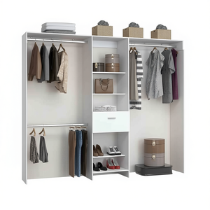 Armario Moderno con 2 Cajones, 3 Estantes, Barras Metálicas, Puertas con Bisagras, Mueble de Dormitorio Independiente, Color Blanco - Product Image 1