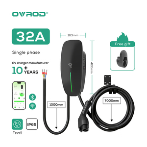 Borne de recharge murale pour véhicule électrique OVROD Type1, 32A monophasé, câble de 7 m, IP65, WiFi, Bluetooth, station de recharge domestique AC - Product Image 1