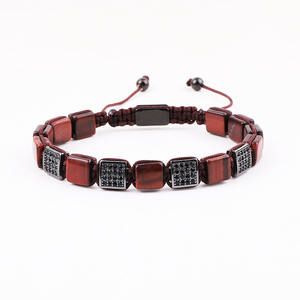 Bracelet d'<span class=keywords><strong>amitié</strong></span> tressé pour homme avec pierres naturelles œil <span class=keywords><strong>de</strong></span> tigre et <span class=keywords><strong>lapis</strong></span>-<span class=keywords><strong>lazuli</strong></span> <span class=keywords><strong>de</strong></span> forme carrée 8x8mm pour la création <span class=keywords><strong>de</strong></span> bijoux - Product Image 3
