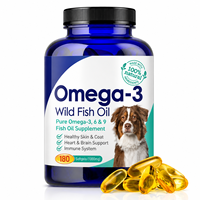 Complément alimentaire pour animaux de compagnie Omega 3 6 9 Huile de poisson sauvage en gélules molles 1000 mg 180 unités pour chiens, chats, oiseaux, soutien de la peau et du pelage