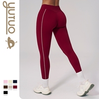 Pantalon de yoga OEM personnalisé avec logo, couleur contrastante, effet seconde peau, taille élastique, coupe cheville haute, pour le sport et la course en extérieur