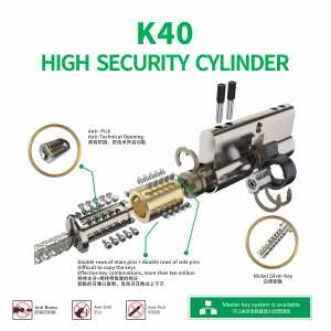 JIXIN بدون مفتاح قفل باب من النحاس الأصفر اسطوانة مضادة للكسر أمان عالي القفل مع 60 ردادة منع الحريق - Product Image 4