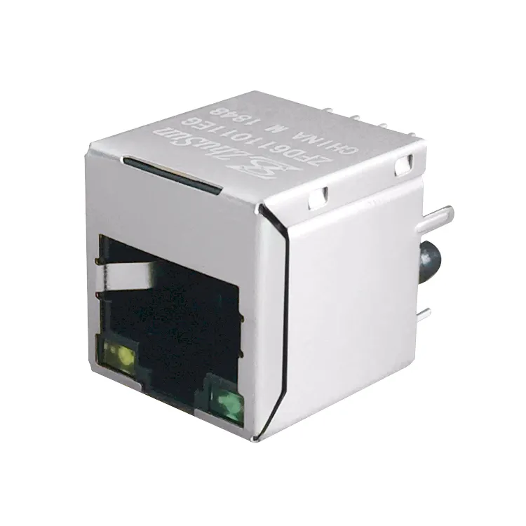 Industrial Top Entry single port Ethernet Modular Jack 1840419-1 dengan 100 Base-T disaring 8 Pin vertikal RJ45 konektor