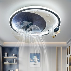 Yeni Çocuk Odası Fan Lambası, Erkek ve Kadın Yatak Odası Göz Koruyucu Astronot 360 Derece Sallanan Tavan - Product Image 2