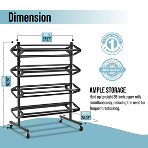 Dispenser per Rotoli <span class=keywords><strong>di</strong></span> Carta Kraft JH-Mech, Robusto, Larghezza 48 Pollici, Supporto da Terra in Metallo per 8 Rotoli <span class=keywords><strong>di</strong></span> Carta da Imballaggio - Product Image 2
