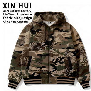 Chaqueta Bomber de Lujo Personalizada con Estampado de Camuflaje, Cierre de Cremallera, Cuero/Algodón, Larga, Gruesa, con Diseño Floral para Hombre - Product Image 1