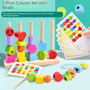 Jeu d'Éveil Montessori en Bois : Perles Géométriques à Empiler et Assortir – Jeu de Reconnaissance des Couleurs et des Formes pour Bébé - Product Image 2