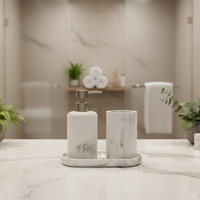 Ensemble d'accessoires de salle de bain en résine avec logo personnalisé, vente en gros, distributeur de savon, porte-brosse à dents, porte-savon, gobelet, hôtel, maison